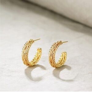 GOLD 14k Gold Plated Braided Cuff Hoop Earrings